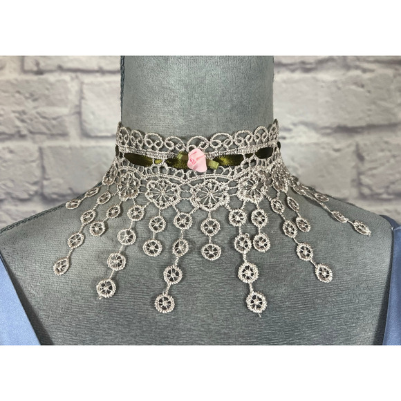 other Jewelry - Handmade Upcycled Vintage Lace Choker with Dangling Lace Medallions
